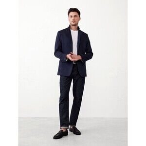 Banana Republic Men's Blazer 44 Regluar Navy Blue Tailored-Fit Knit Elbow Patch